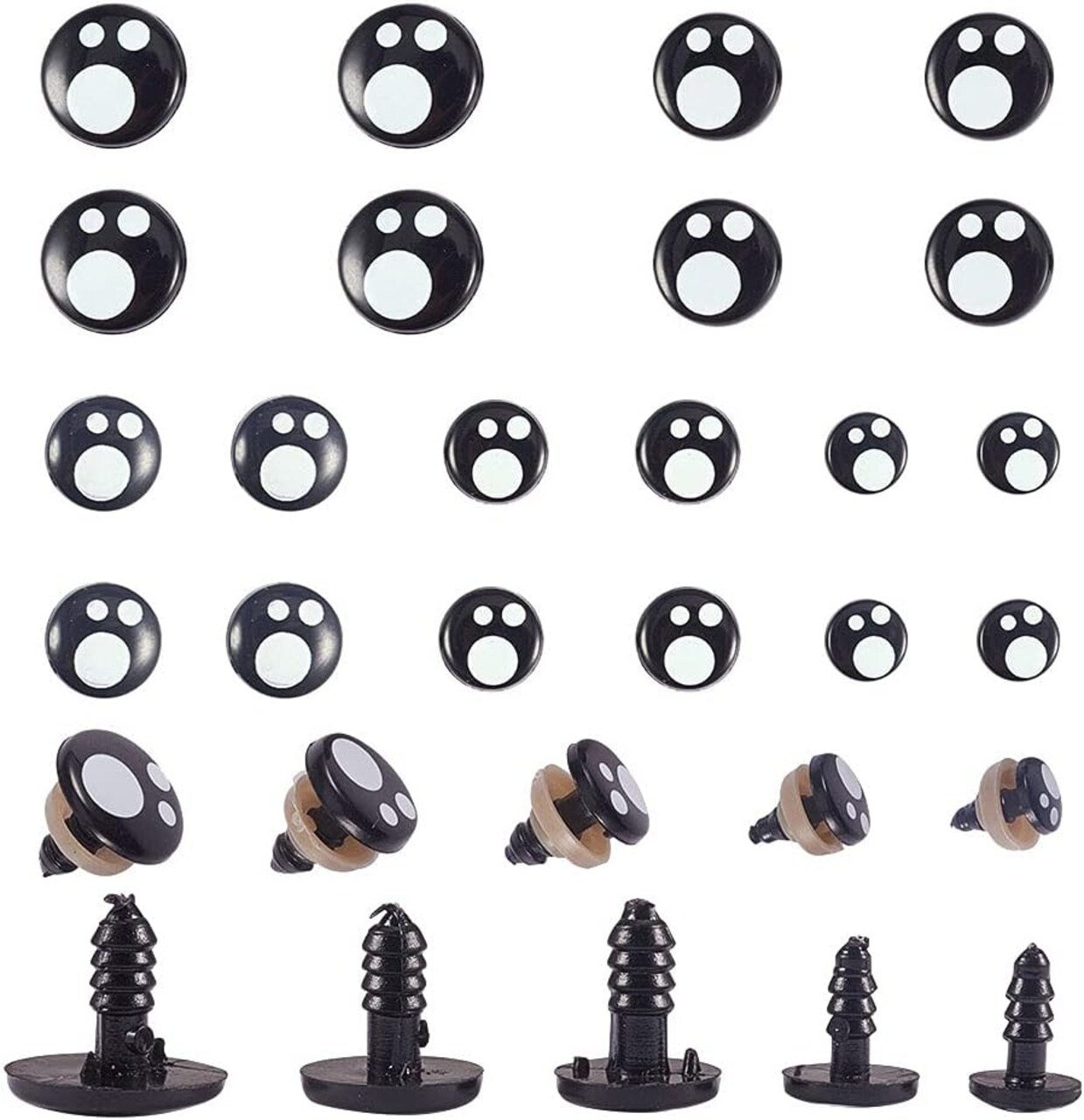 Resin Safety Eyes 100pcs – 5 Sizes with Washers for Amigurumi, Plush Animals, Dolls, and Crafts (8/10/12/14/16mm)